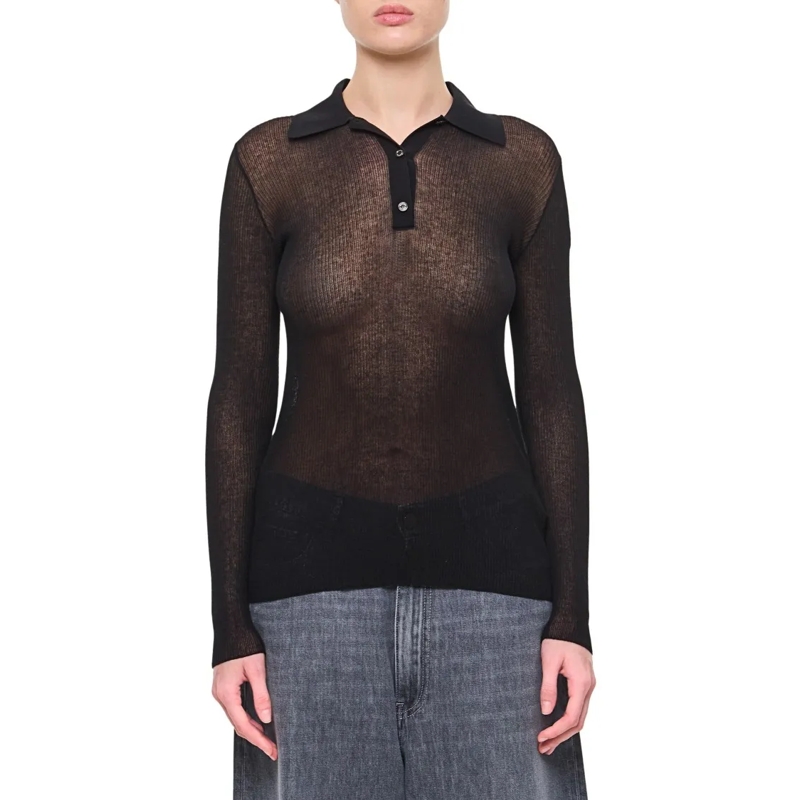 Moncler Langärmeliges Oberteil Transparent Long-Sleeve Polo Shirt Black