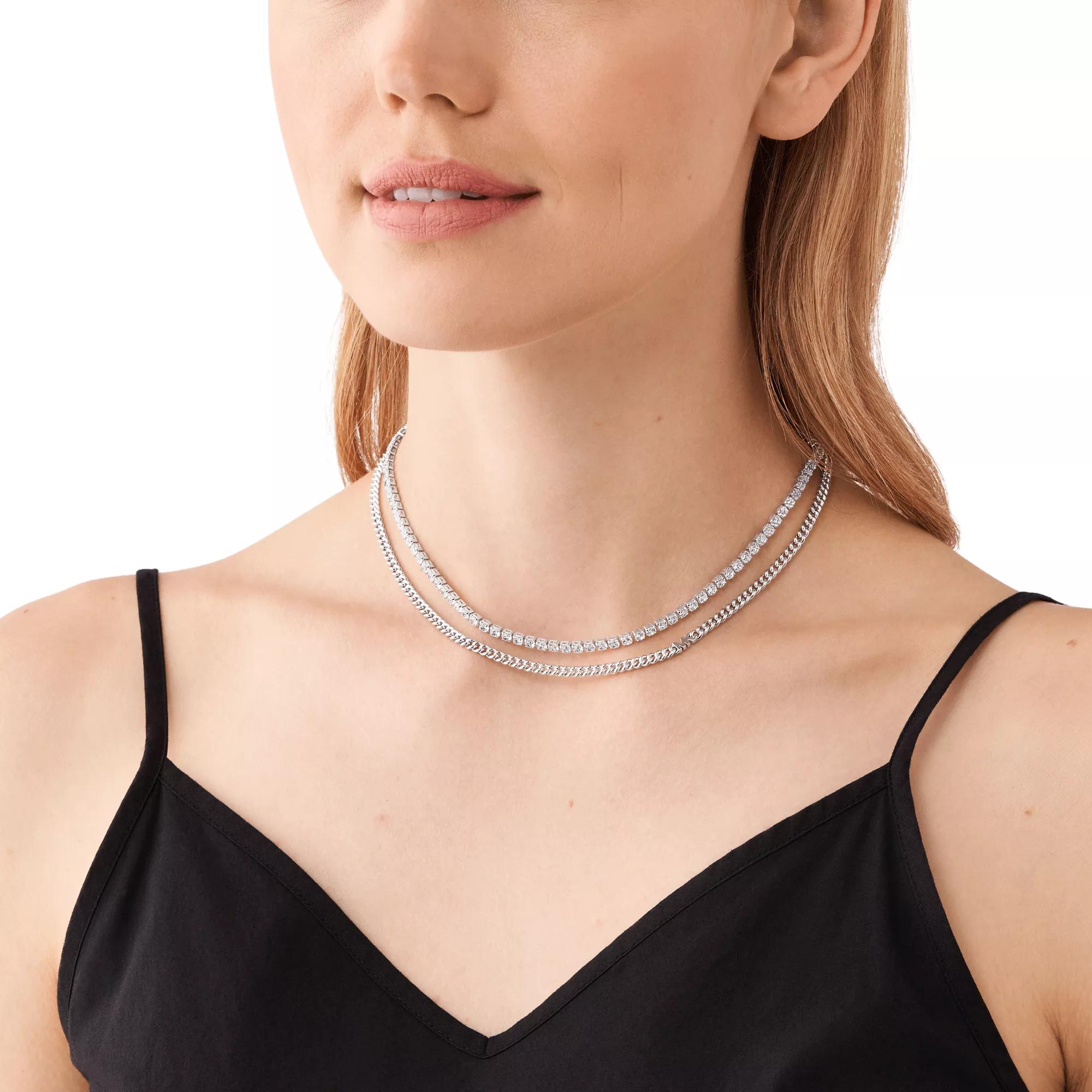 Platinum Plated Mixed Tennis Double Layer Necklace Silver Medium Necklace