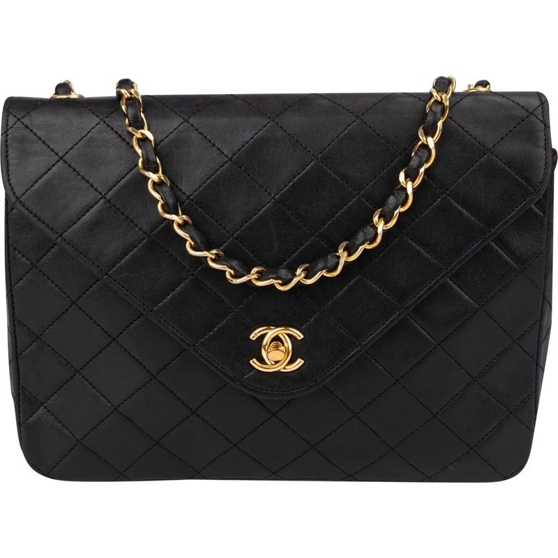 Chanel Schultertasche Chanel Quilted Lambskin 24K Gold Single Flap Shoul schwarz