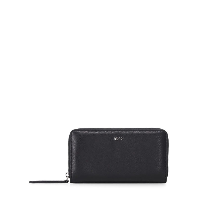 Abro Portemonnaie mit Zip-Around-Reißverschluss Großes Portmonnaie aus Leder Schwarz / Silber