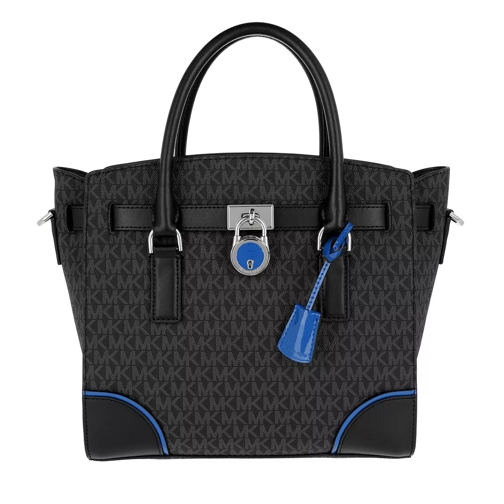 MICHAEL Michael Kors Hamilton LG EW Satchel Bag Black / Electric Blue Rymlig shoppingväska