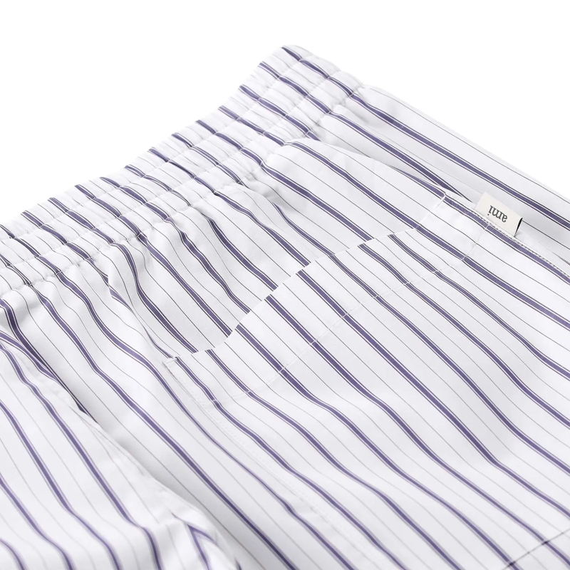 AMI Paris Bermuda Vertical Stripe Bermuda Shorts With Elastic Waistb White(Image 8)