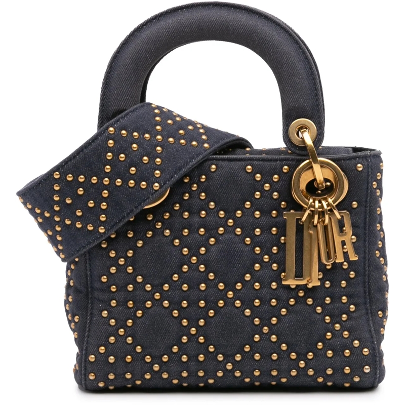 Christian Dior Schultertasche Mini Denim Cannage Studded Supple Lady Dior blau