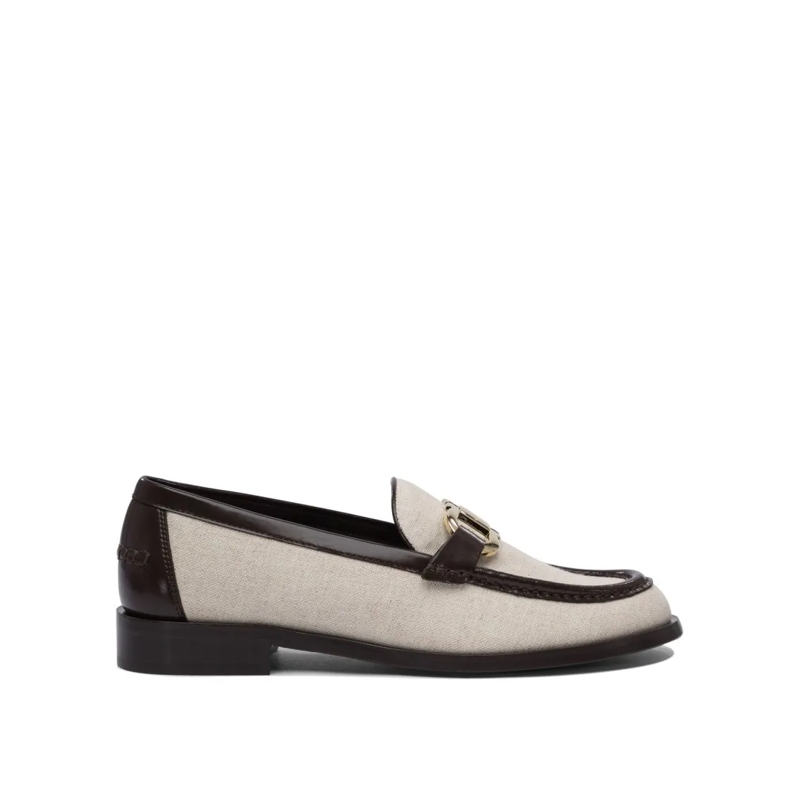 Salvatore Ferragamo Ballerines Leather-Textile Blend Loafers With Decorative Buck White