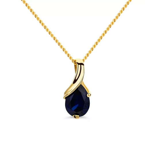 DIAMADA 9KT Created Sapphire Pendant 45cm Necklace Yellow Gold Mittellange Halskette