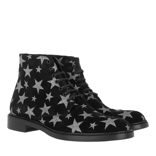 Saint Laurent Lolita Lace-Up Ankle Boots Stars Black Schnürstiefel