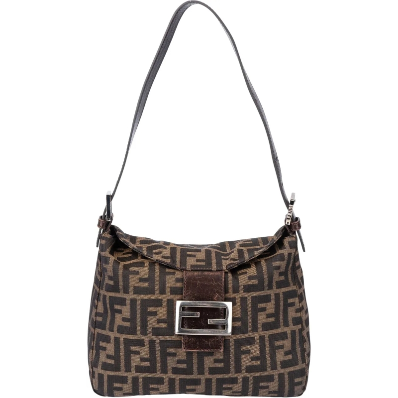 Fendi Schultertasche Fendi FF Monogram Baguette Buckle Handbag braun