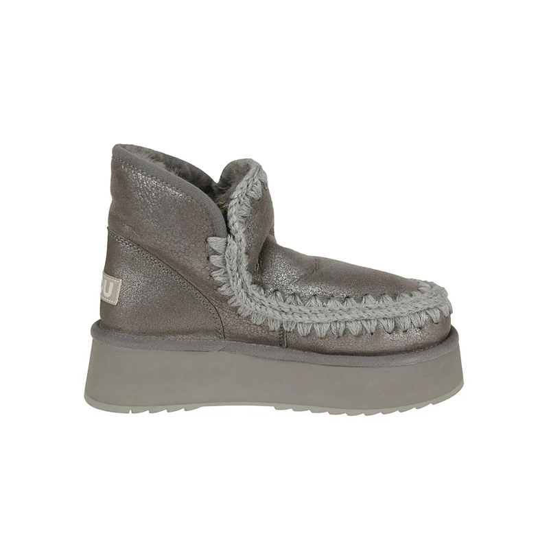 Mou Laarzen Metallic Textured Ankle Boots With Plush Lining Grey