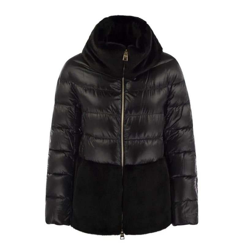 Herno  Glossy Quilted And Plush Puffer Jacket Black