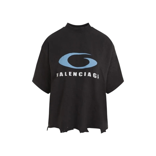 Balenciaga Black Cotton Short Sleeves Cropped T-Shirt Black T-Shirts