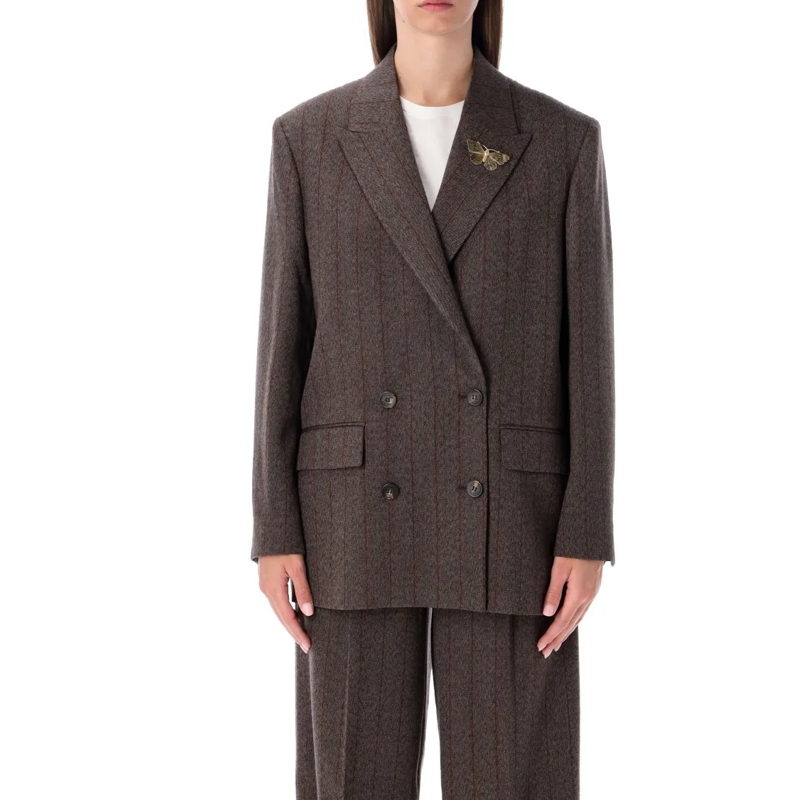 Golden Goose Blazer Brown Pinstripe Wool Double-Breasted Blazer Brown