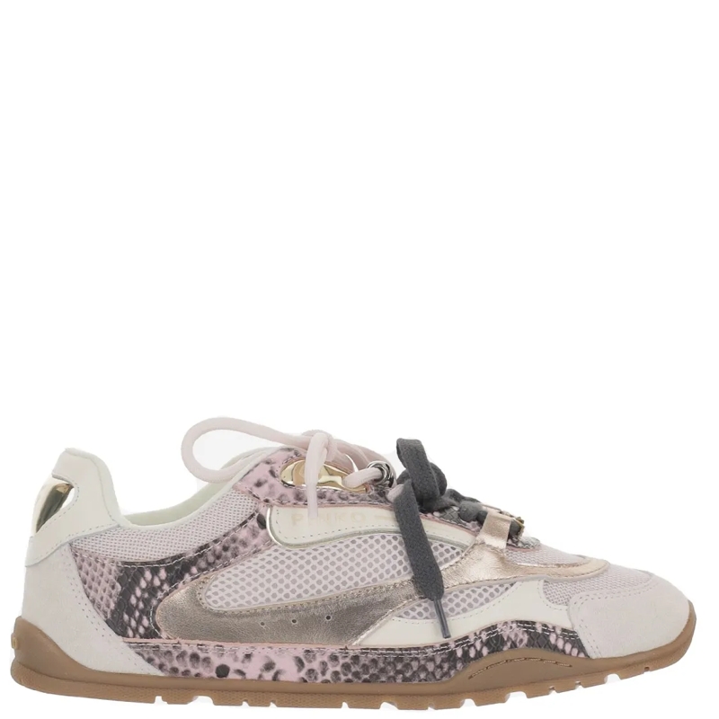 Pinko Lage-top sneaker Structured Mixed Leather Sneakers With Contrasting Grey