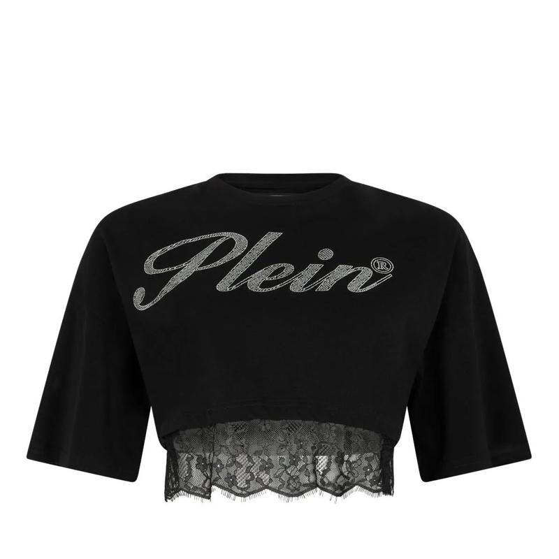 Philipp Plein Top Cropped T-Shirt Lace schwarz