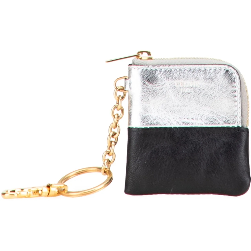 Celine Geldbörse Bicolor Leather Key Ring Coin Pouch silber