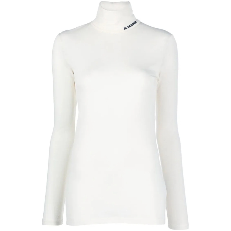 Jil Sander Top met lange mouwen High-Neck Long Sleeve Top With Logo Detail White