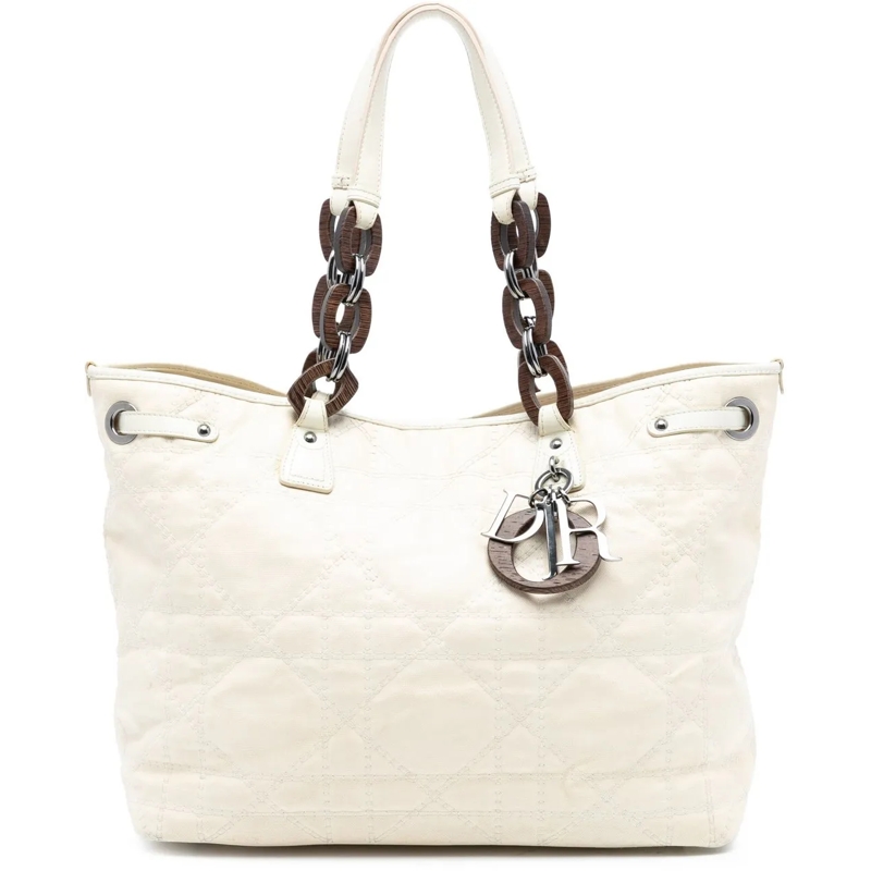 Christian Dior Shopper Medium Coated Canvas Cannage Panarea Tote weiß