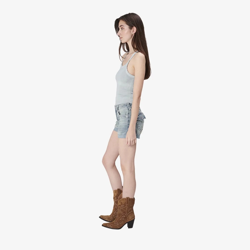 True Religion Shorts - Denim-Shorts- Mid Rise- Umgeschlagenen Saum-  blau(Image 3)