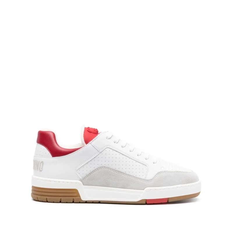 Moschino Lage-top sneaker Perforated Calf Leather And Suede Sneakers White