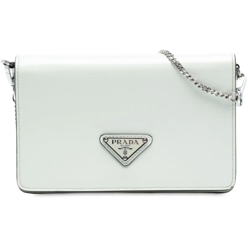 Prada Schultertasche Mini Brushed Leather Chain Crossbody weiß
