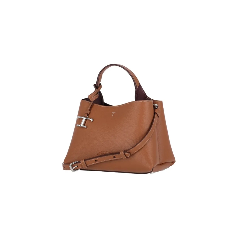 Tod's Sac à bandoulière Structured Brown Hammered Calf Leather Shoulder Ba Brown