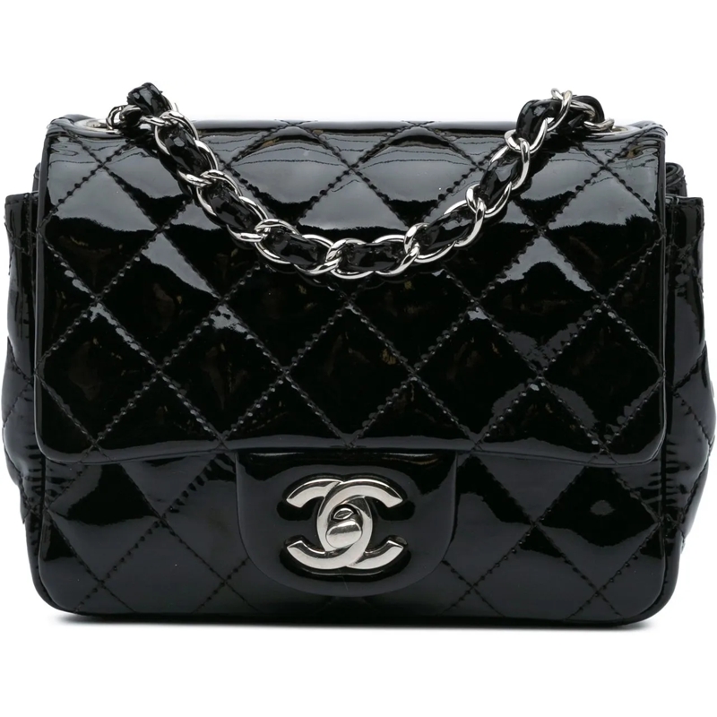 Chanel Sac à bandoulière Mini Square Classic Patent Single Flap schwarz