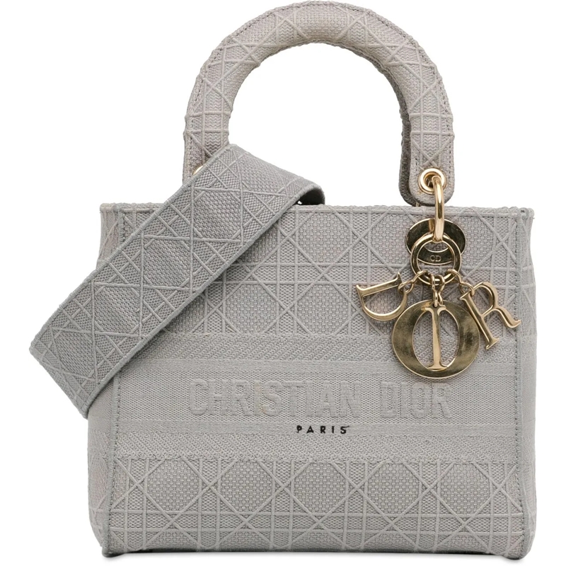 Christian Dior Schultertasche Medium Canvas Cannage Lady D Lite grau