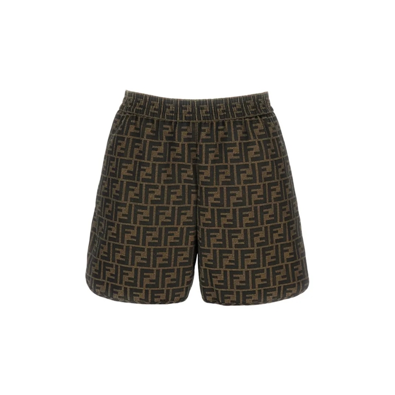 Fendi Casual Shorts Ff Logo-Patterned Shorts With Elastic Waistband Brown