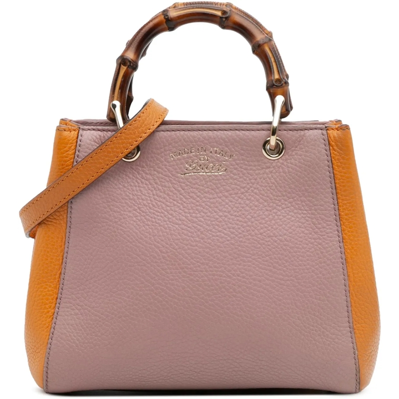 Gucci Schultertasche Mini Bicolor Calfskin Bamboo Shopper Satchel rose