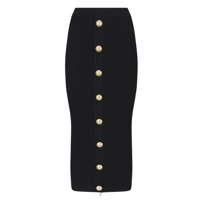 Balmain Midirok Ribbed Black Midi Skirt Black
