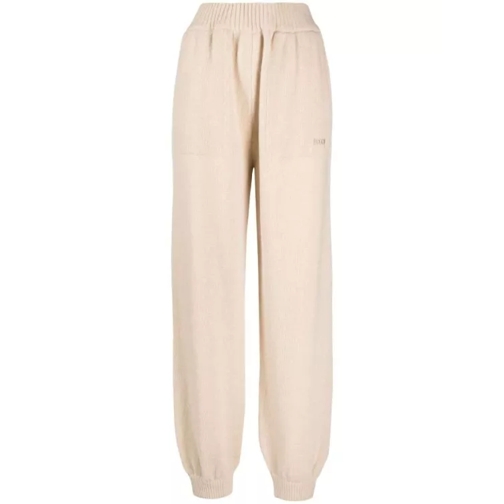 MSGM Beige Embroidered-Logo Knitted Track Pants Neutrals 