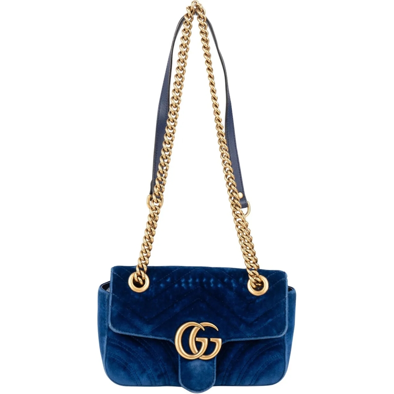 Gucci Schultertasche Gucci Blue Velvet Marmont Stitch Crossbody Bag blau