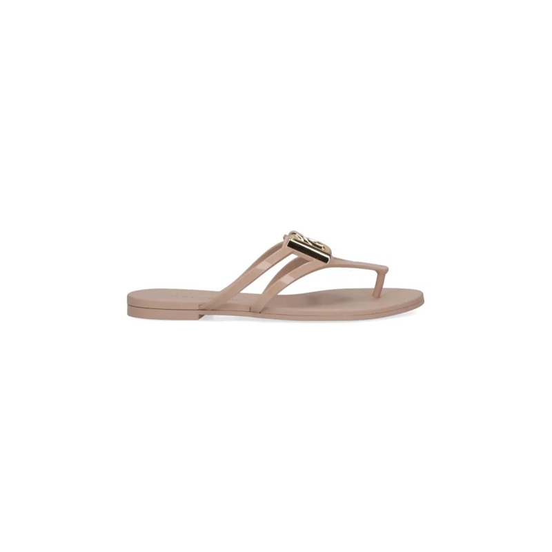 Dolce&Gabbana Sandalen Cream Rubber Slip-On Sandals With Gold Logo Neutrals