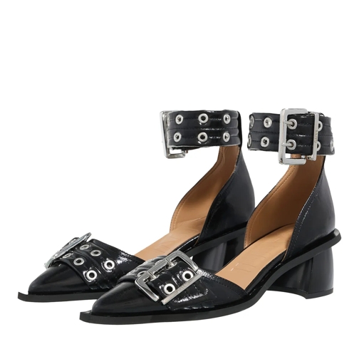 GANNI Sandale Feminine Buckle Open Cut Pump Naplack Black