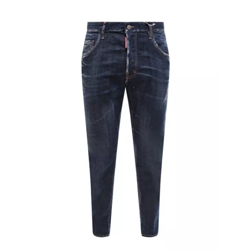 Dsquared2 Stretch Cotton Jeans With Leather Logo Blue Jeans