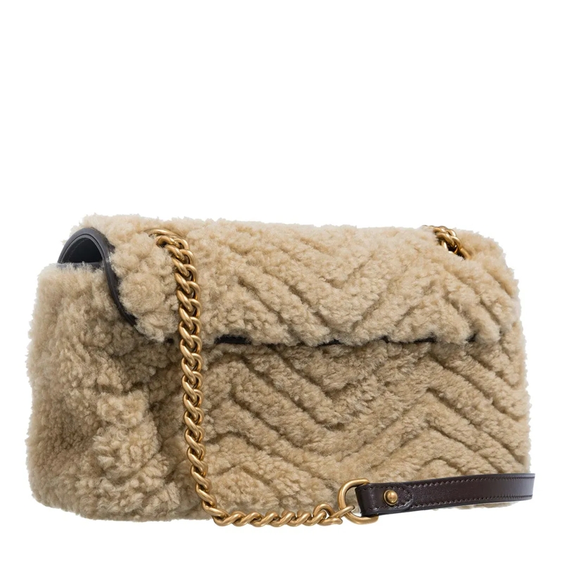 Gucci Schoudertas Shearling Small Marmont Shoulder Bag Beige(Image 4)