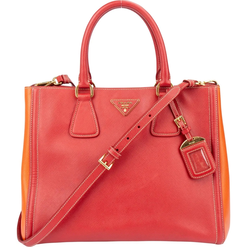 Prada Sac à bandoulière Prada Bicolor Saffiano Leather Galleria Handbag rot