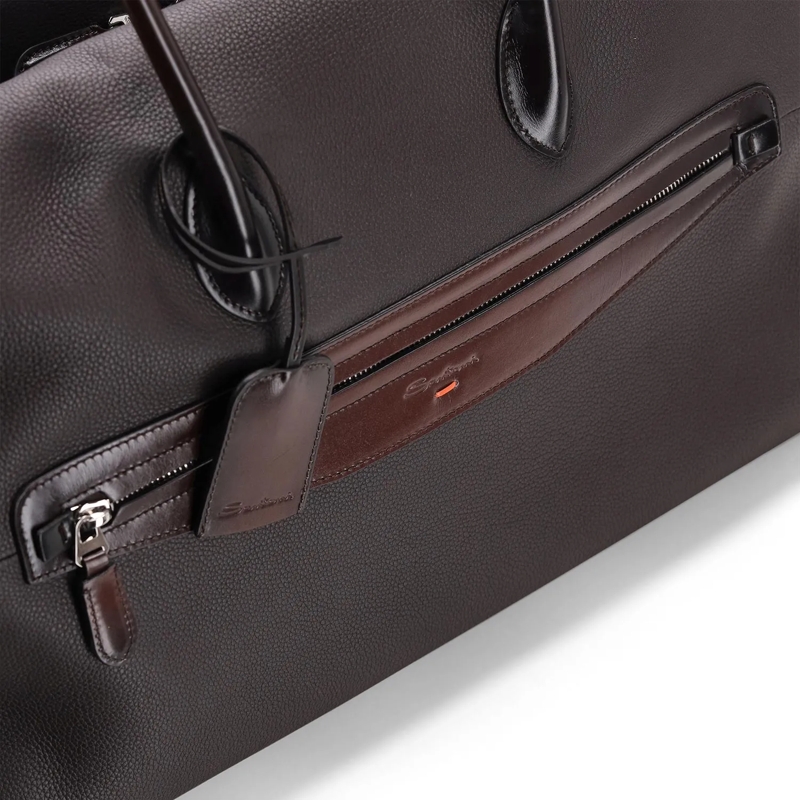 Santoni Schultertasche Weekender aus Leder braun(Image 3)