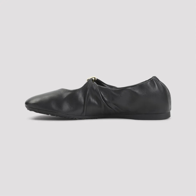 Loewe Balletschoenen Lambskin Leather Ballerina Flats With Gold-Tone Bu Black