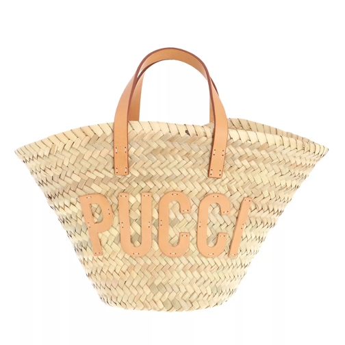 Emilio Pucci Bucket Bag Palm Straw And Techno Twill Naturale+Lilla Borsa a cestino