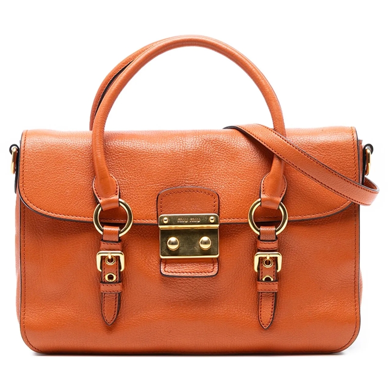 Miu Miu Schultertasche Goatskin Madras Flap Satchel orange
