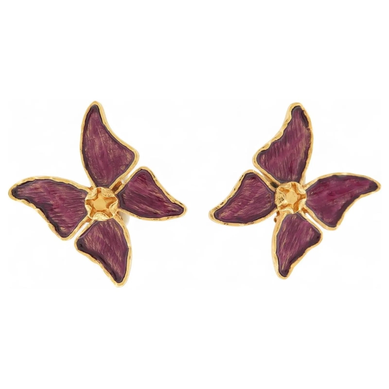 Saint Laurent Ohrstecker VINTAGE YVES SAINT LAURENT SCHMETTERLING EMAIL VIO gold
