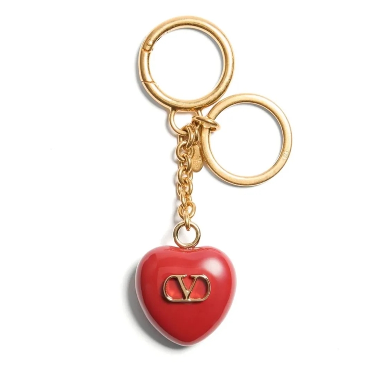 Valentino Garavani  Glossy Heart-Shaped Keychain Charm With Gold-Tone  Red