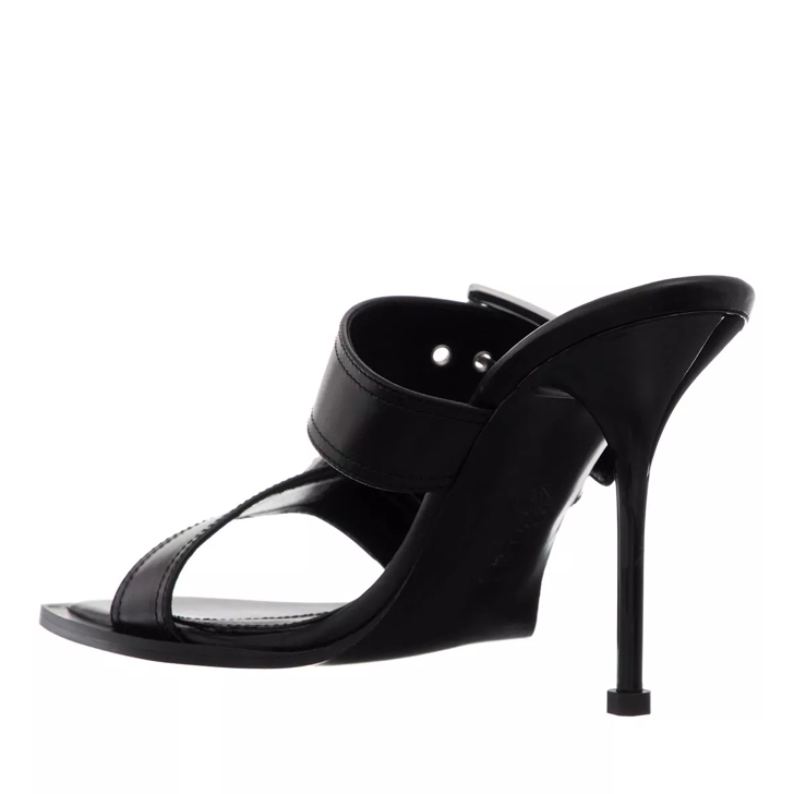 Alexander McQueen Women's Double Buckle Punk Mule Black/Silver | Mule