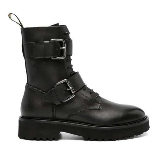 Thumbnail - Doucal's Stiefel - Buckled Lace-Up Leather Boots - Gr. 39,5 (EU) - in Schwarz - für Damen