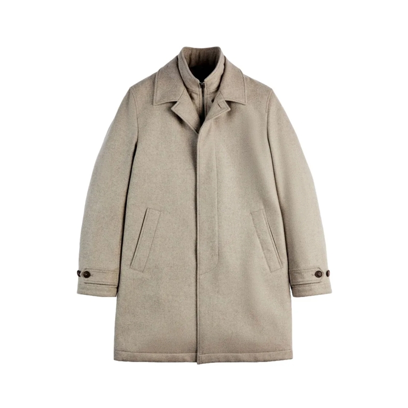 Fay  Double-Breasted Virgin Wool Coat With Tailored Sil Grey