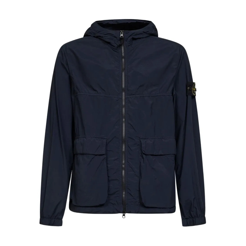 Stone Island  Hooded Navy Blue Nylon Jacket Black
