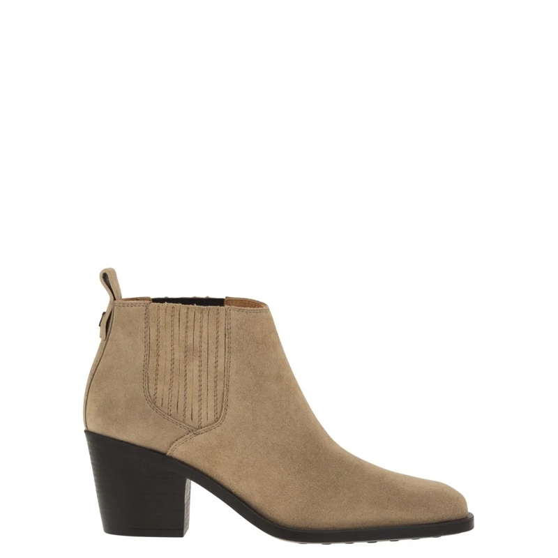 Tod's Bottes Suede Calfskin Ankle Boot With Elastic Inserts Neutrals