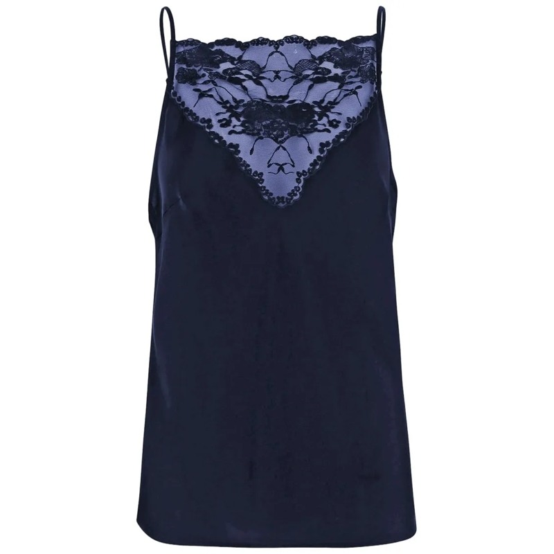 By Malene Birger Bluse Navy Lace-Detail Fitted Top With Adjustable Straps Black