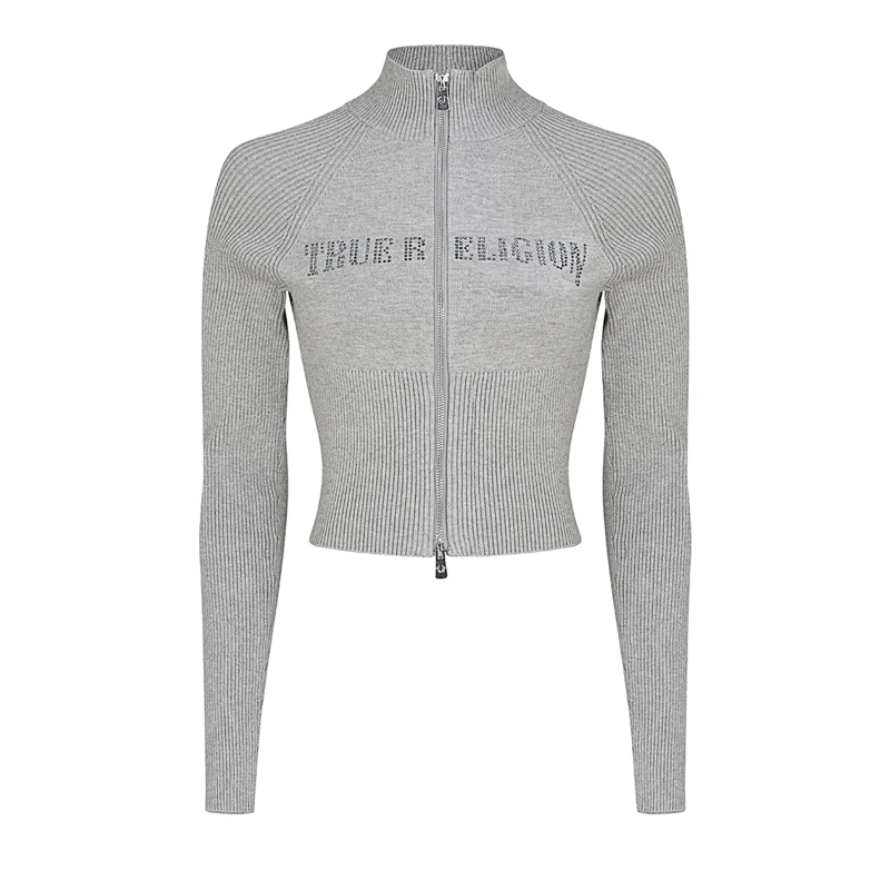 True Religion Strickjacke Zip-Sweater CRYSTAL grau