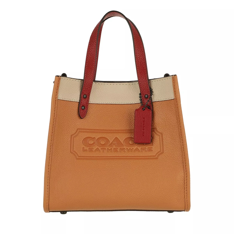 Coach Tote Colorblock Leather Whipstitch Detail Coach Badge F V5/Natural Multi